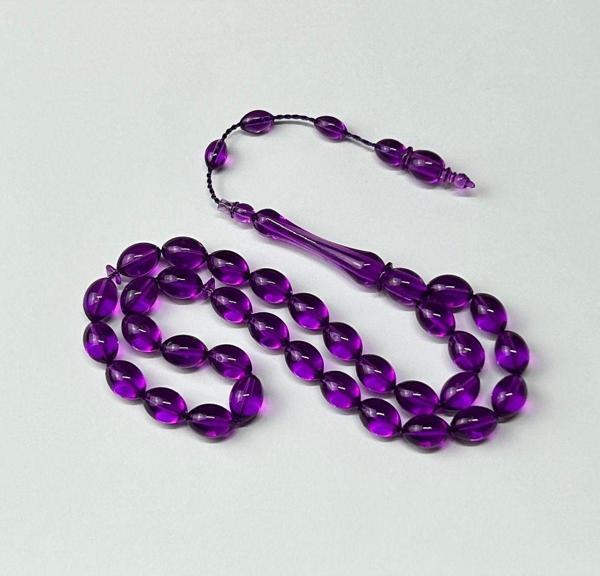 Han Ticarethane Özel Mor Renk Beyzi Kesim Toz Kehribar Tesbih - Image 1