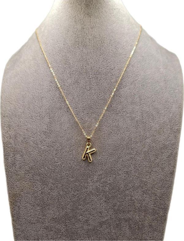 Han Ticarethane Altın Renk Çizgi Desenli K Harfi Balon Model Kolye - Image 1