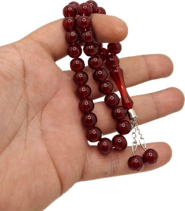 Han Ticarethane Küre Kesim Kırmızı Renk Toz Kehribar Tesbih - Image 1