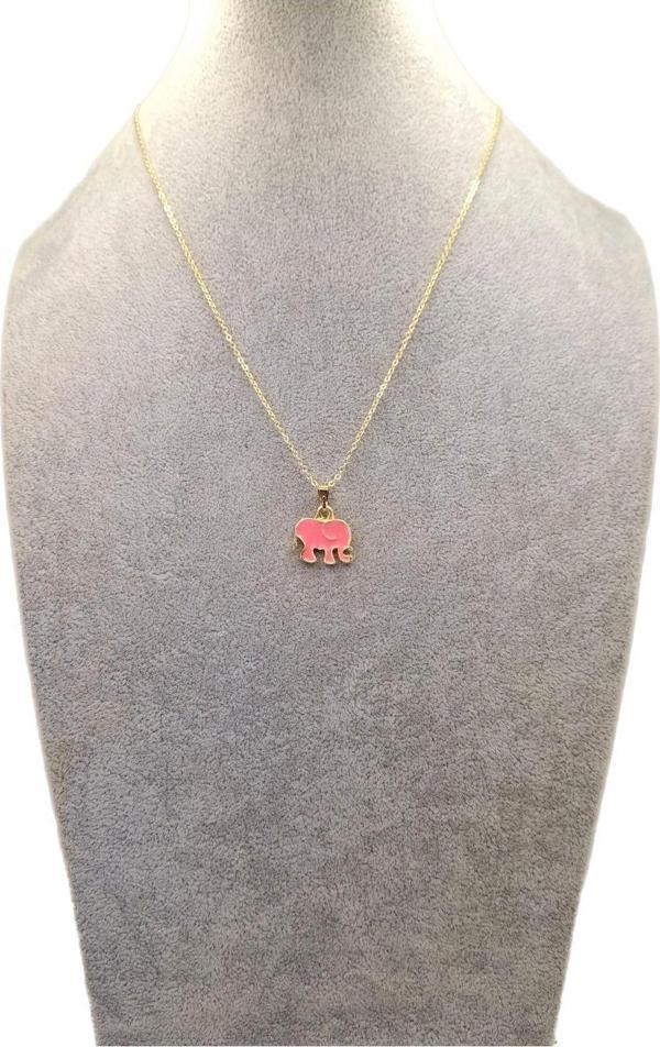 Han Ticarethane Altın Renk Pembe Fil Kolye - Image 1