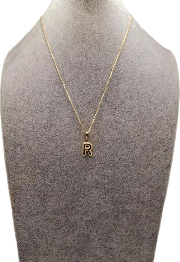 Han Ticarethane Altın Renk Çizgi Desenli R Harfi Balon Model Kolye - Image 1