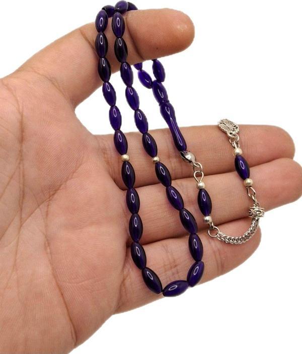 Han Ticarethane Mor Renk Minik Arpa Kesim Toz Kehribar Tesbih - Image 1