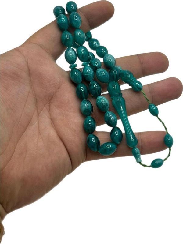 Han Ticarethane Turkuaz Mavi Renk Toz Kehribar Tesbih - Image 1
