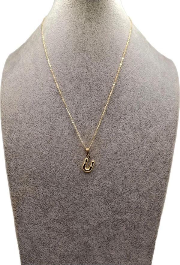Han Ticarethane Altın Renk Çizgi Desenli U / Ü Harfi Balon Model Kolye - Image 1