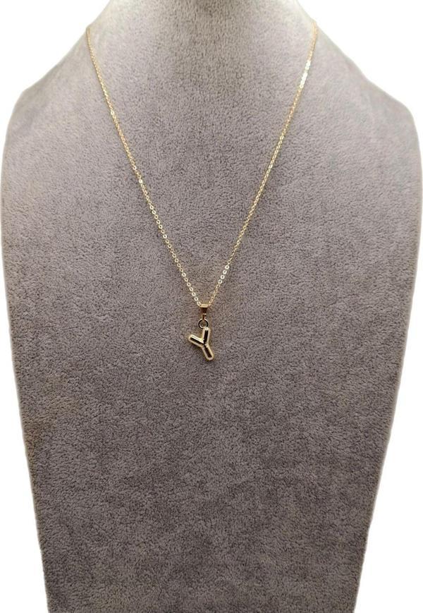 Han Ticarethane Altın Renk Çizgi Desenli Y Harfi Balon Model Kolye - Image 1