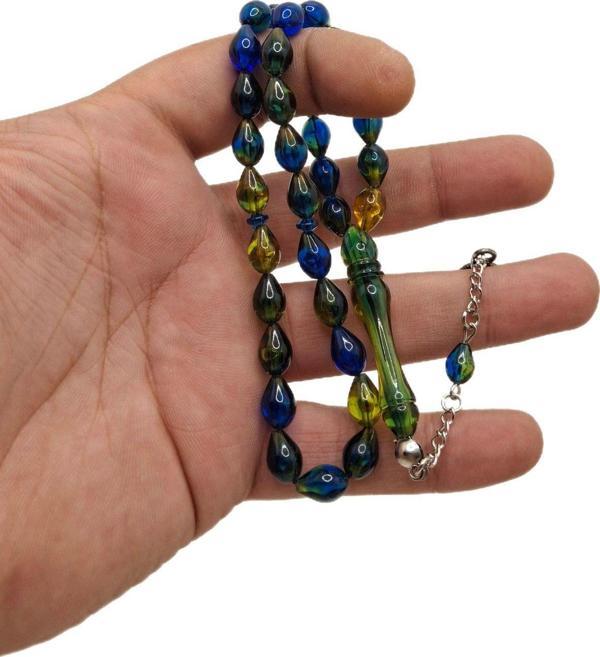 Han Ticarethane Yeşil Mavi Toz Kehribar Tesbih - Image 1