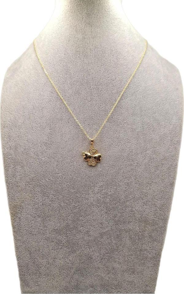 Han Ticarethane Altın Renk Taşlı 4 Yapraklı Yonca Kolye - Image 1