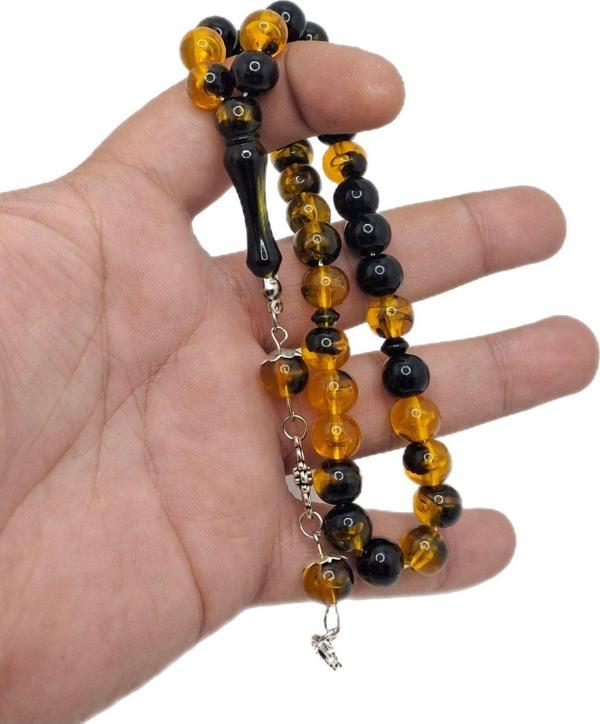 Han Ticarethane Turuncu Siyah Küre Kesim Toz Kehribar Tesbih - Image 1