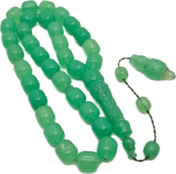 Han Ticarethane Fosforlu Yeşil İmame İşlemeli Toz Kehribar Tesbih - Image 1