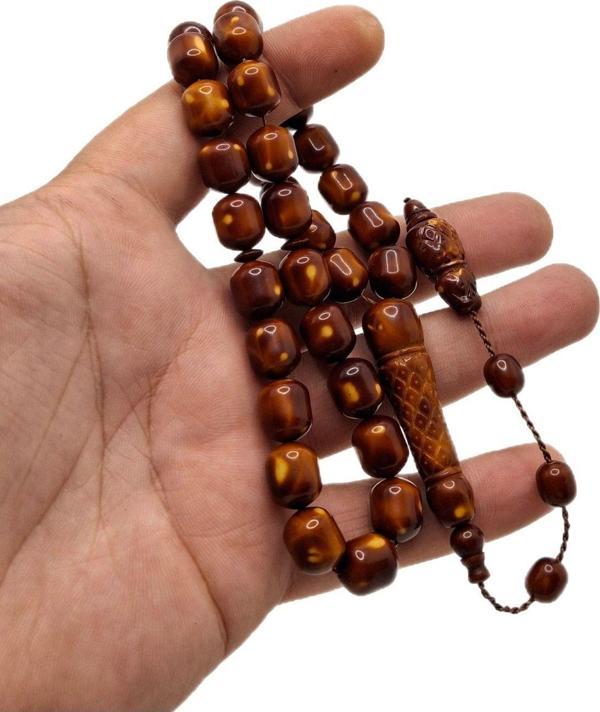 Han Ticarethane Kahverengi İmame İşlemeli Toz Kehribar Tesbih - Image 1