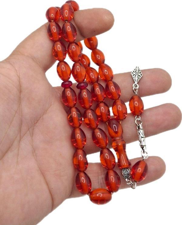 Han Ticarethane Turuncu Renk Beyzi Kesim Ateş Kehribar Tesbih - Image 1