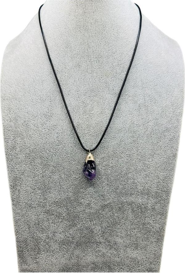 Han Ticarethane Metal Çerçeveli Ametist Kırık Model Doğal Taş Kolye - Image 1