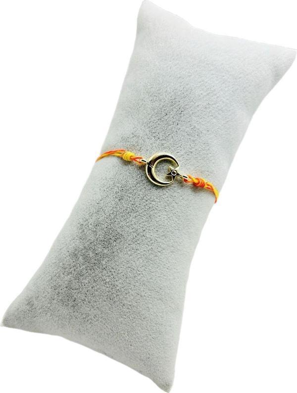 Han Ticarethane Sarı Kırmızı İpli Altın Renk Ay Yıldız Bileklik - Image 1