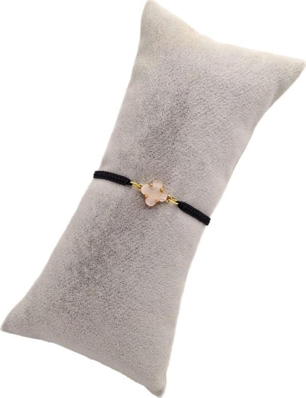 Han Ticarethane Sedefli Yonca Model Siyah Makrome Örgü Bileklik - Image 1