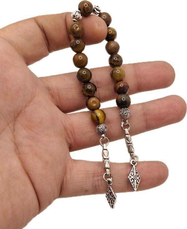 Han Ticarethane Gümüş Renk Kombinli Doğal Kaplan Gözü Taşı Zaza Tesbih - Image 1