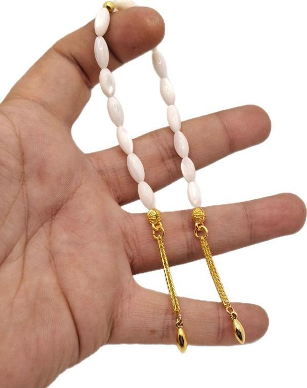 Han Ticarethane Altın Renk Kombinli Doğal Sedef Taşı Zaza Tesbih - Image 1