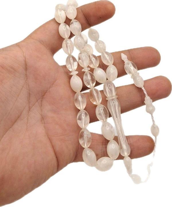 Han Ticarethane Beyaz Şeffaf Özel Lüks Model Toz Kehribar Tesbih - Image 1