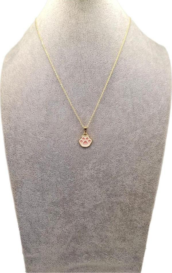 Han Ticarethane Altın Renk Pembe Detaylı Pati Kolye - Image 1