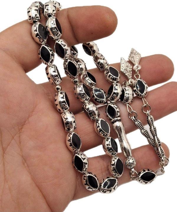 Han Ticarethane Siyah Mineli Gümüş Benzetme Metal Tesbih - Image 1