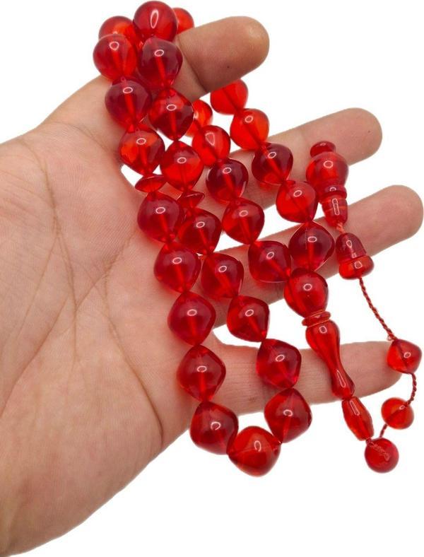 Han Ticarethane Sığırcık Kesim Büyük Boy Kırmızı Toz Kehribar Tesbih - Image 1