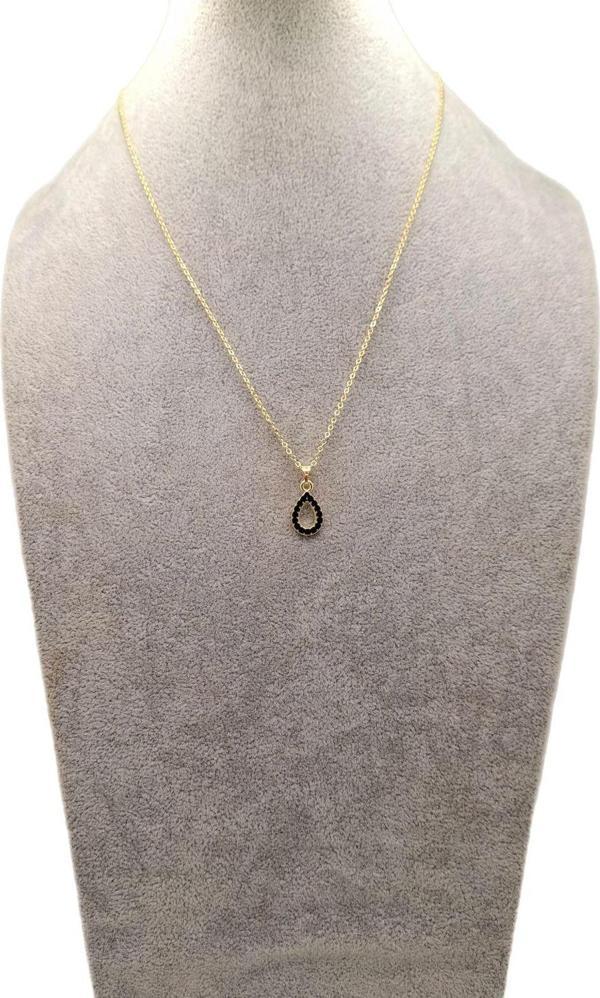 Han Ticarethane Altın Renk Siyah Damla Model Kolye - Image 1