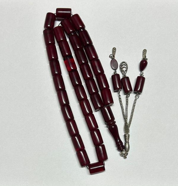 Han Ticarethane Dev Boy Kırmızı Kesme Model Sıkma Kehribar Tesbih - Image 1