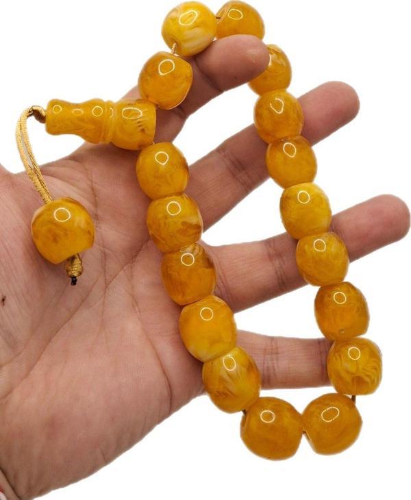 Han Ticarethane Büyük Boy Özel Model Sarı Renk Efe Maskot Toz Kehribar Tesbih - Image 1