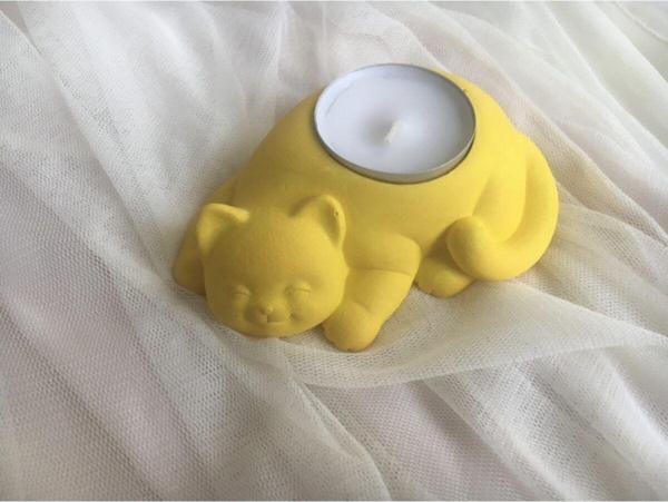 Hobimiz İşimiz Kedi Tealight Mumluk Ve Mum - Image 1