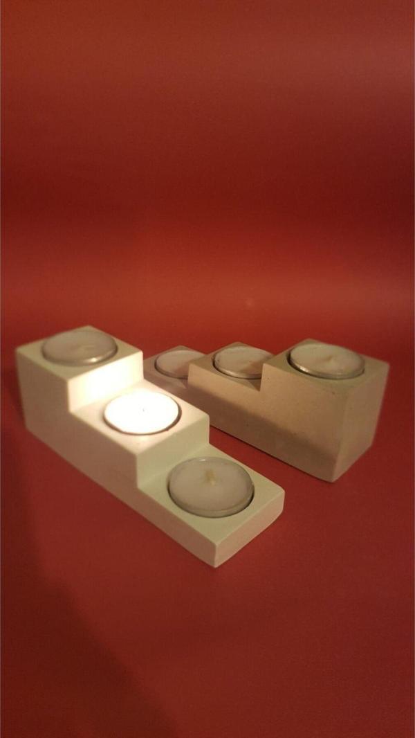 Hobimiz İşimiz Merdiven Tealight Mumluk - 2'Li Gri-Beyaz - Image 1
