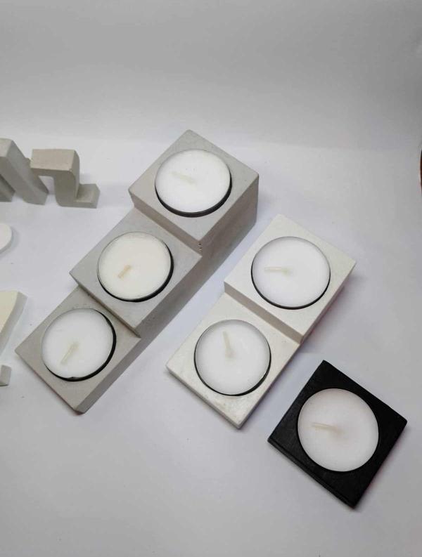 Hobimiz İşimiz Merdiven Tealight Mumluk - 3'Lü (3'Lü Merdiven - 2'Li Merdiven - Tekli) Gri - Beyaz - Siyah - Image 1