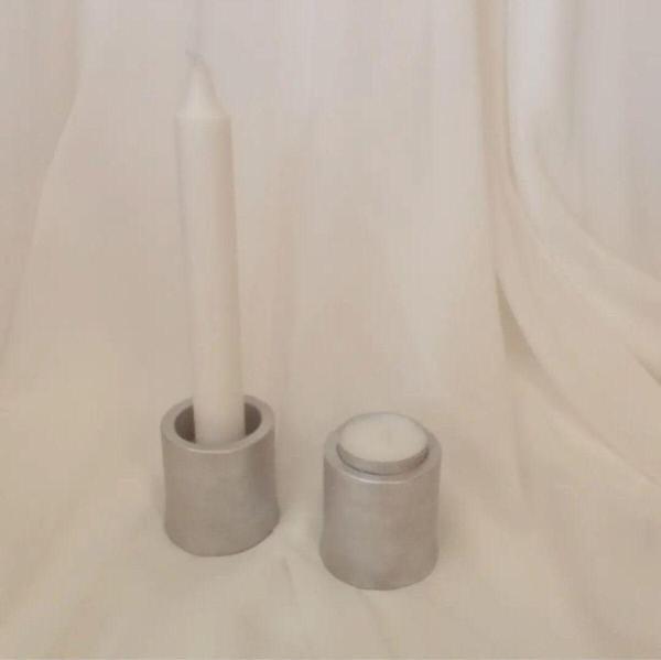Hobimiz İşimiz %100 Beton - 2Li Şamdan Ve Tealight Uyumlu Mumluk - Metalik - Image 1