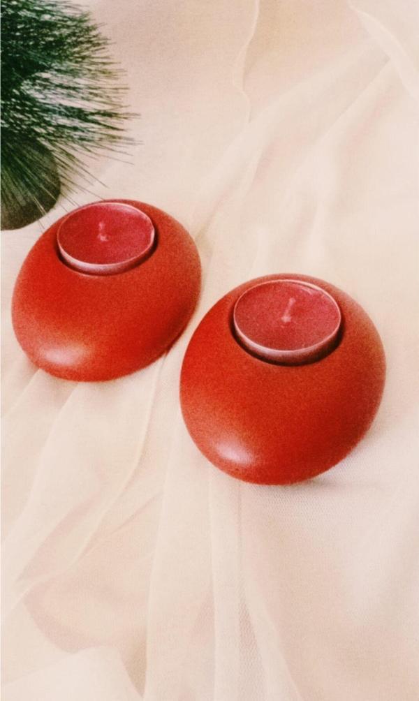 Hobimiz İşimiz %100 Beton - 2Li Taş Model Tealight Mumluk - Kokulu Mum Hediyeli - Kırmızı - Yılbaşı - Image 1