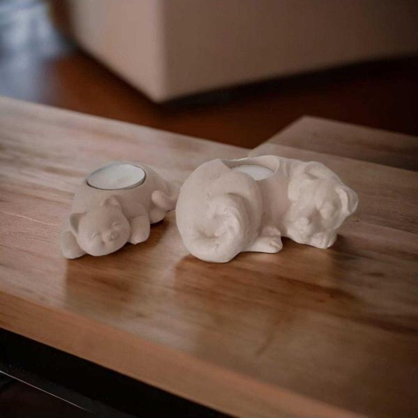 Hobimiz İşimiz %100 Beton - Dekoratif Kedi & Köpek Tealight Mumluk - Sütlü Kahve - Mumlar Hediyedir - Image 1