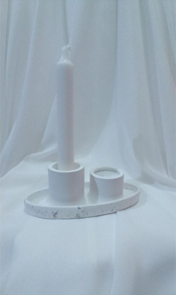 Hobimiz İşimiz %100 Beton - Şamdan Ve Tealight Mum Uyumlu Mumluk - Mum Hediyeli - Beyaz - Image 1