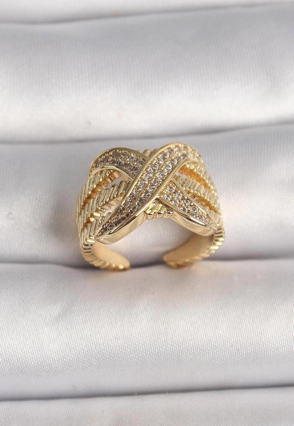 Pirinç Gold Renk Ayarlanabilir Zirkon Taşlı X Model Kadın Yüzük - EBJ250207W31149 - Image 1