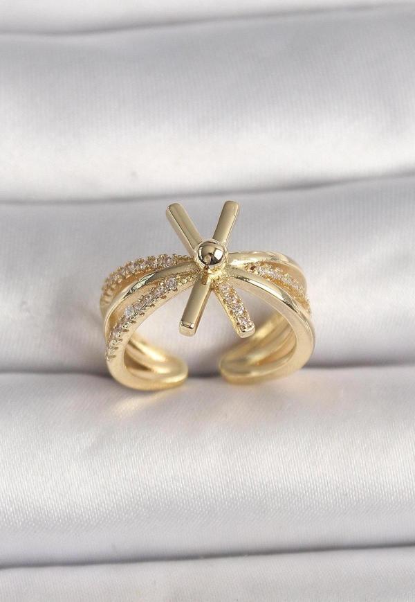 Pirinç Gold Renk Ayarlanabilir Ziron Taşlı Kadın Yüzük - EBJ250207W31151 - Image 1