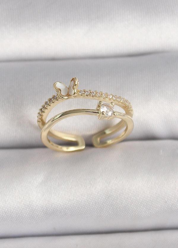 Pirinç Gold Renk Zirkon Taş Detaylı Kelebek Figür Ayarlanabilir Yüzük - EBJ250113W30547 - Image 1