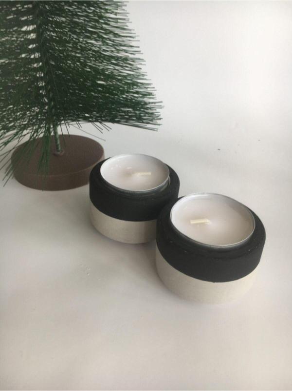 Hobimiz İşimiz %100 Beton 2Li Tealight Mumluk - Siyah - Image 1