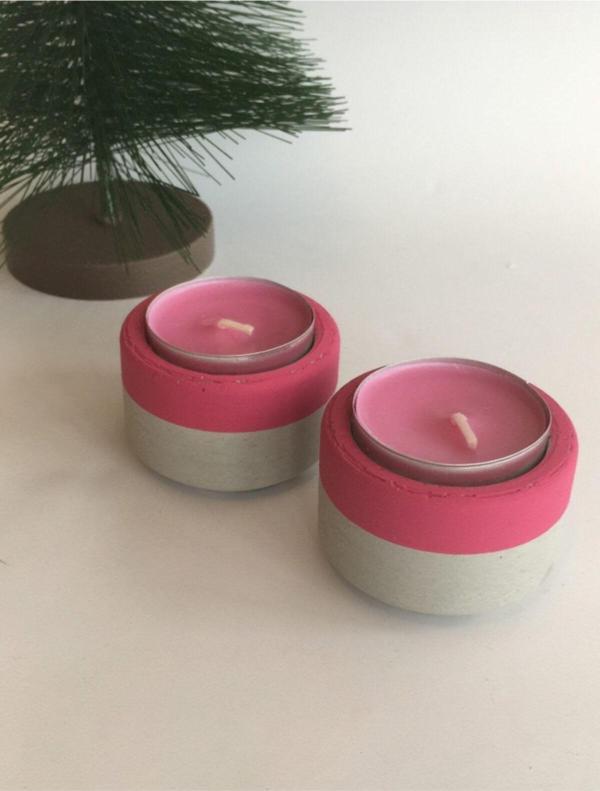 Hobimiz İşimiz %100 Beton 2Li Tealight Mumluk- Mumlar Dahil - Pembe - Image 1