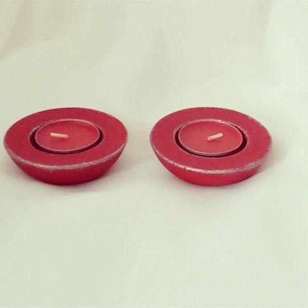 Hobimiz İşimiz 2Li Tealight Mumluk - 4 Saat Yanma Süreli Mum Hediyesi - Kırmızı - - Image 1