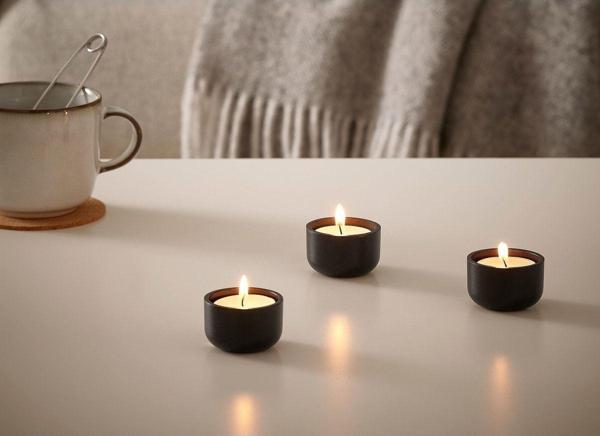 Hobimiz İşimiz 3Lü %100 Beton Mat Siyah Tealight Mumluk - 3 Cm - Mumlar Dahil - Image 1
