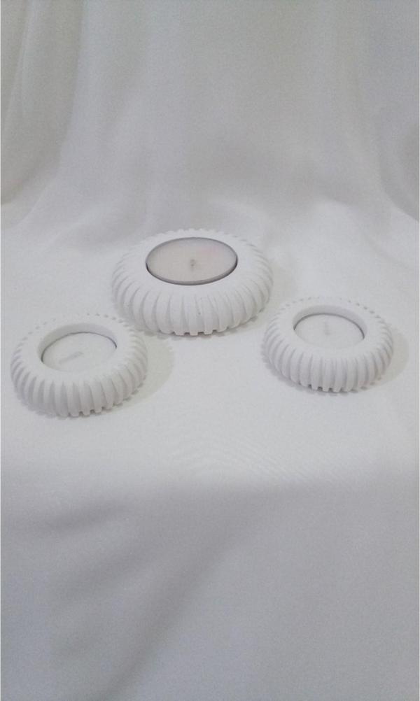 Hobimiz İşimiz 3Lü %100 Beton Tealight Mumluk - Mum  Beyaz - Image 1