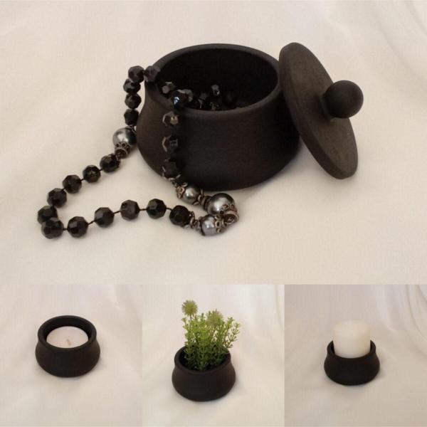 Hobimiz İşimiz Çok Amaçlı %100 Beton - Tealight Ve Silindir Mum Uyumlu & Kapaklı Dekoratif Kutu & Saksı - Image 1