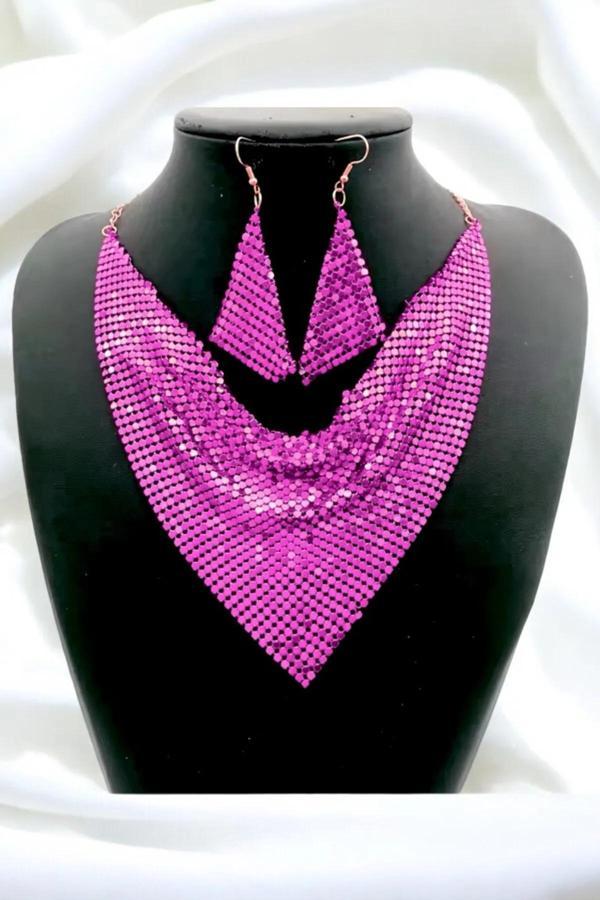 Şal Model Zirh Metal Tasarim Kolye Küpe Set - Image 1
