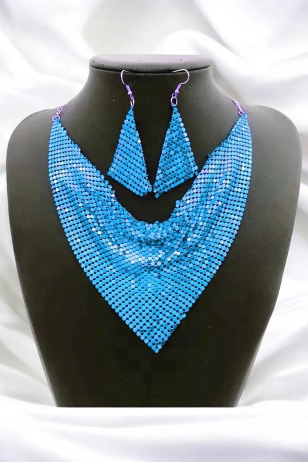 Şal Model Zirh Metal Tasarim Kolye Küpe Set - Image 1