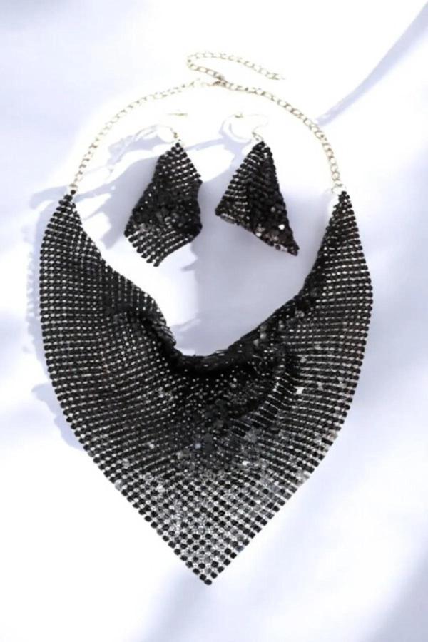 ŞAL MODEL ZIRH METAL TASARIM KOLYE KÜPE SET - Image 1