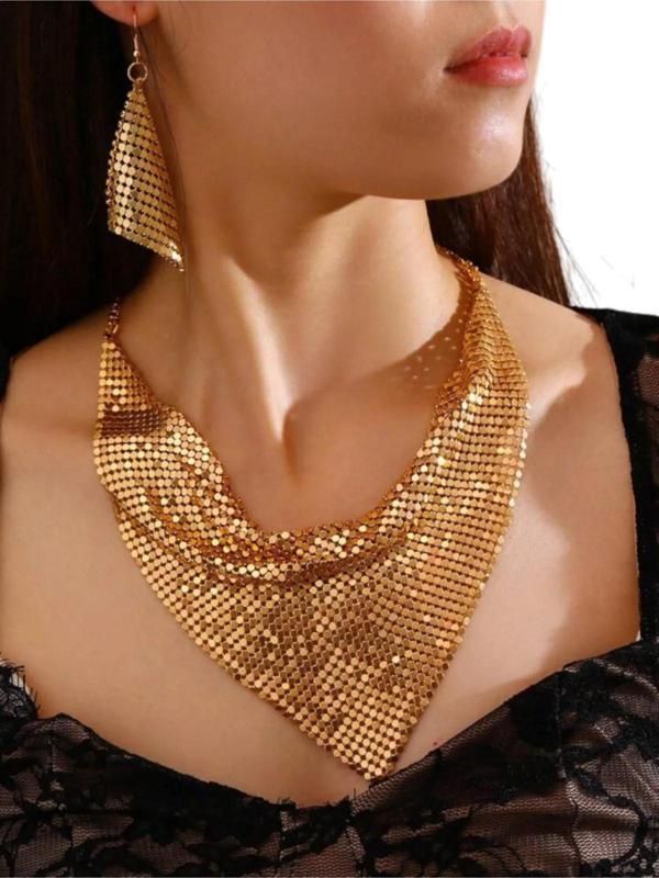 ŞAL MODEL ZIRH METAL TASARIM KOLYE KÜPE SET - Image 1