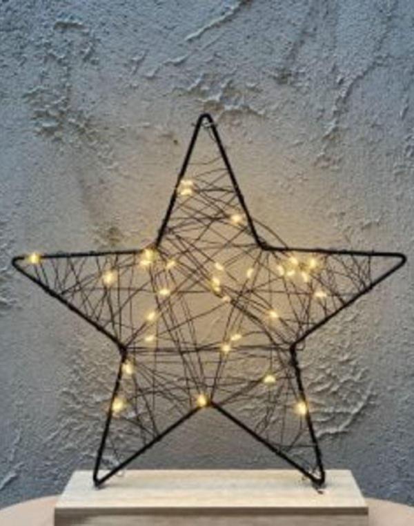 Ecuy Ahşap Standlı Işıklı Metal Çerçeveli Fairy Led Örme Yıldız Şekil Aydınlatma Hediyelik Eşya Büyük Boy - Image 1