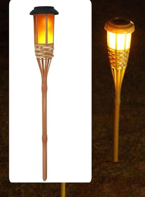 Ecuy Gerçek Bambu Bahçe Aydınlatma Su Geçirmez Solar Bahçe Lambası Alev Efektli 60 Cm - Image 1