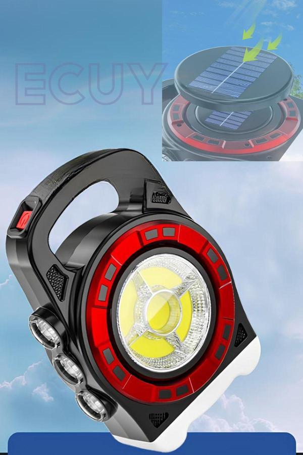 Ecuy Günej Enerjili Şarjlı Kamp Lambası Cob Ledli 20 Watt 3 Kademeli Usb Çıkışlı Taşınabilir Solar Lamba - Image 1